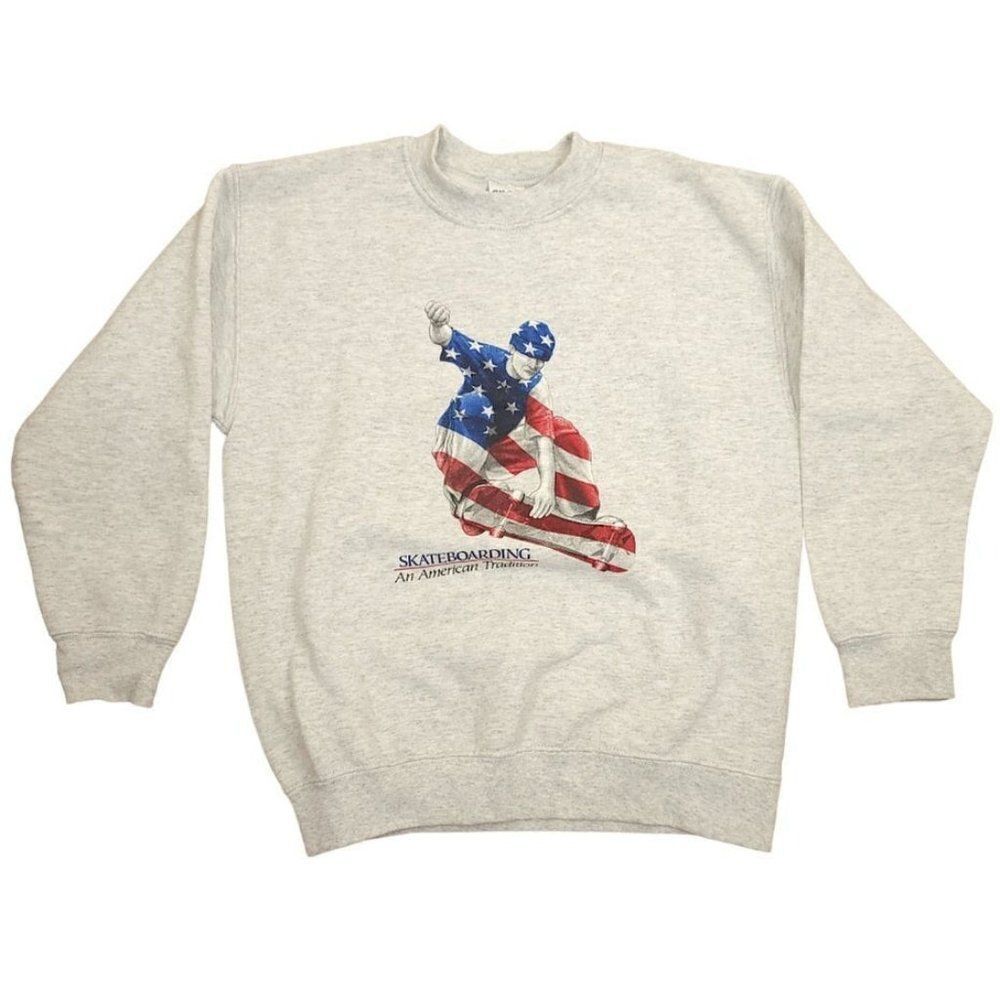 Skateboarding Sweatshirt Vintage 90s American Tradition Flag Youth Size Large